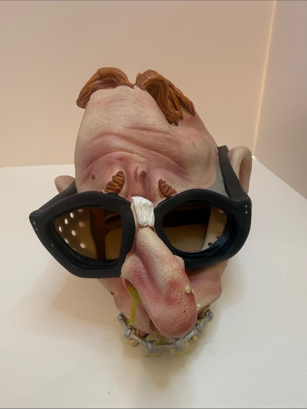 Vintage spooky creepy "Ugly Nerd / Geek" latex half-mask manufactured 2000–2001.